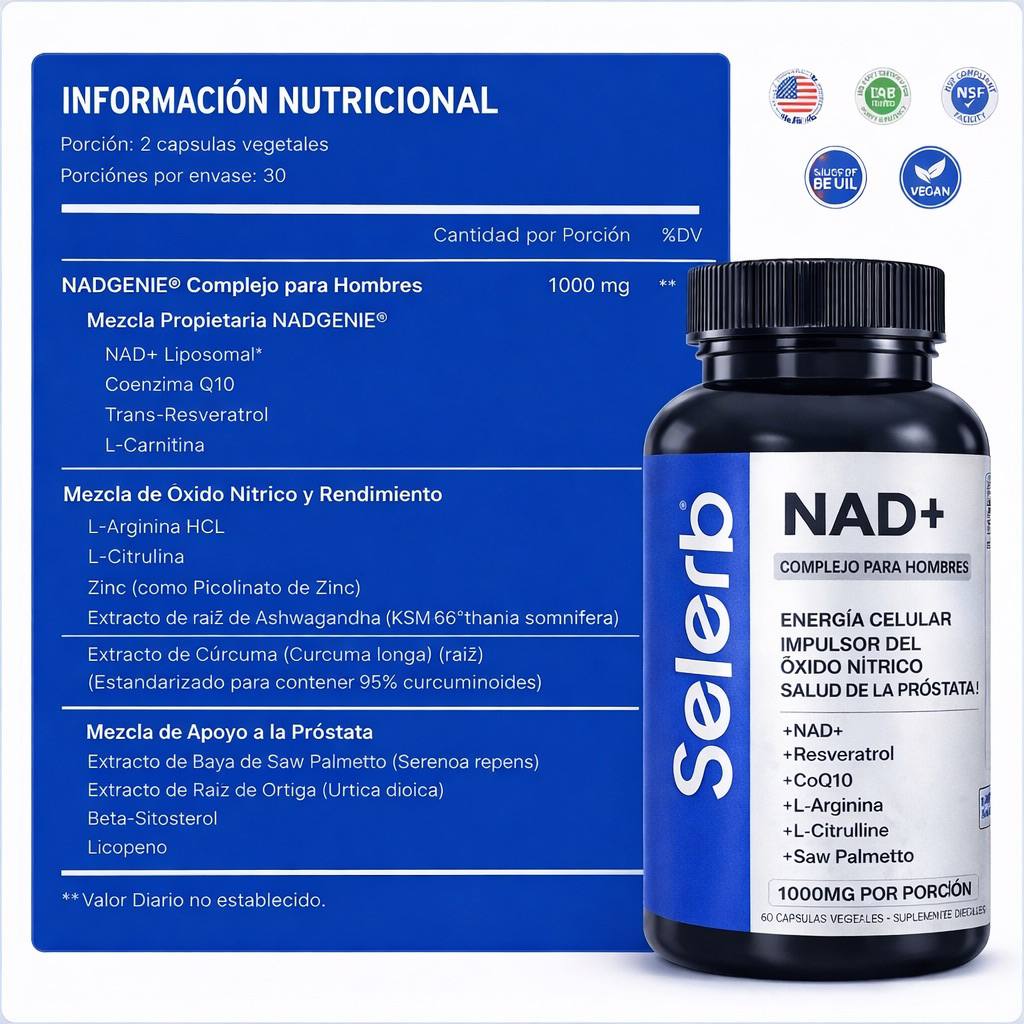 Tabla de información nutricional de Selerb NAD+ Complejo para Hombres